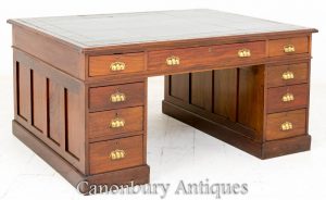 Victorian Partners Desk Mahogany Graduate Drawers 1850
