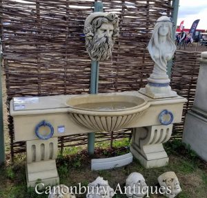 English Stone Water Trough Wall Fountain Neptunes Head