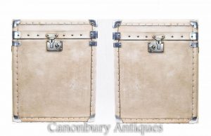 Pair English Leather Steamer Trunk Luggage