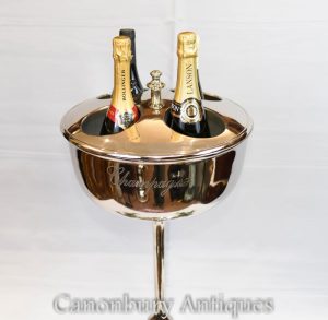 Pair Silver Plate Champagne Stands Ice Bucket Cooler Restaurant Wine