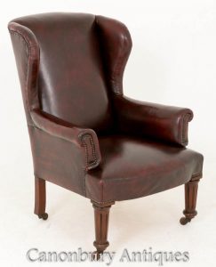 Victorian Leather Gentlemans Wing Arm Chair