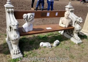 Winged Lion Stone Garden Seat Bench