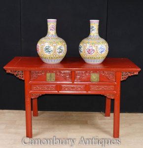 Antique Chinese Red Lacquer Cinnabar Temple Table Altar