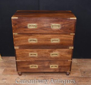 Antique Teak Military Campaign Chest Drawers Secretary Desk