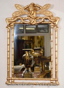 Art Nouveau Gilt Pier Mirror Dragonfly Glass