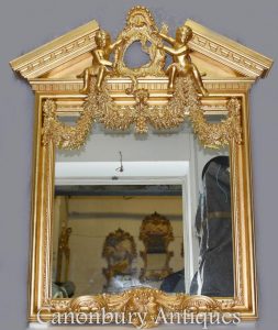 English Palladian Gilt Pier Mirror Cherubs Neo Classical