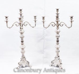 Pair Victorian Sheffield Silver Plate Candelabras