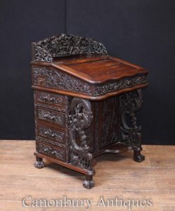 Rare Antique Chinese Davenport Desk Hand Carved Hardwood 1860