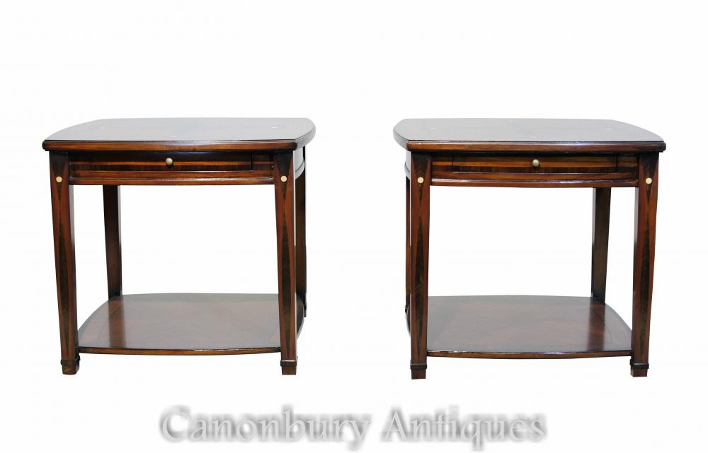 Pair Art Deco Side Tables Marquetry Inlay
