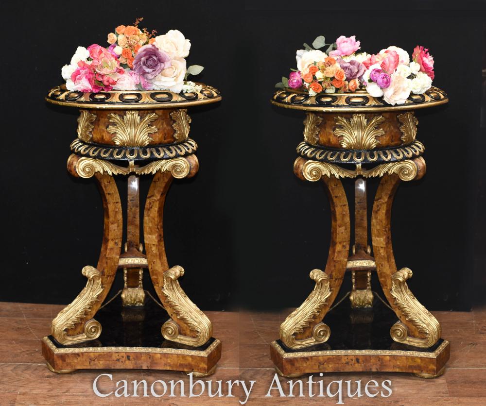 Pair French Empire Torcheres Planter Stands Penshell