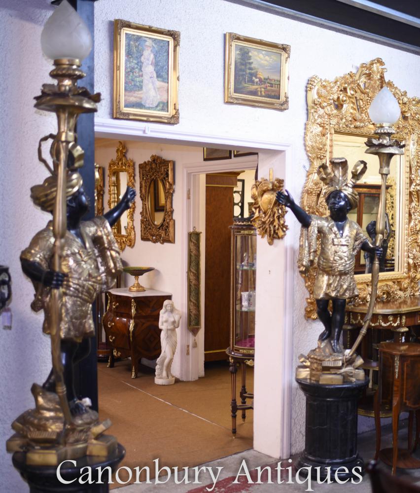 Pair of Bronze Dwarf Blackamoor Statues Lights Candelabras