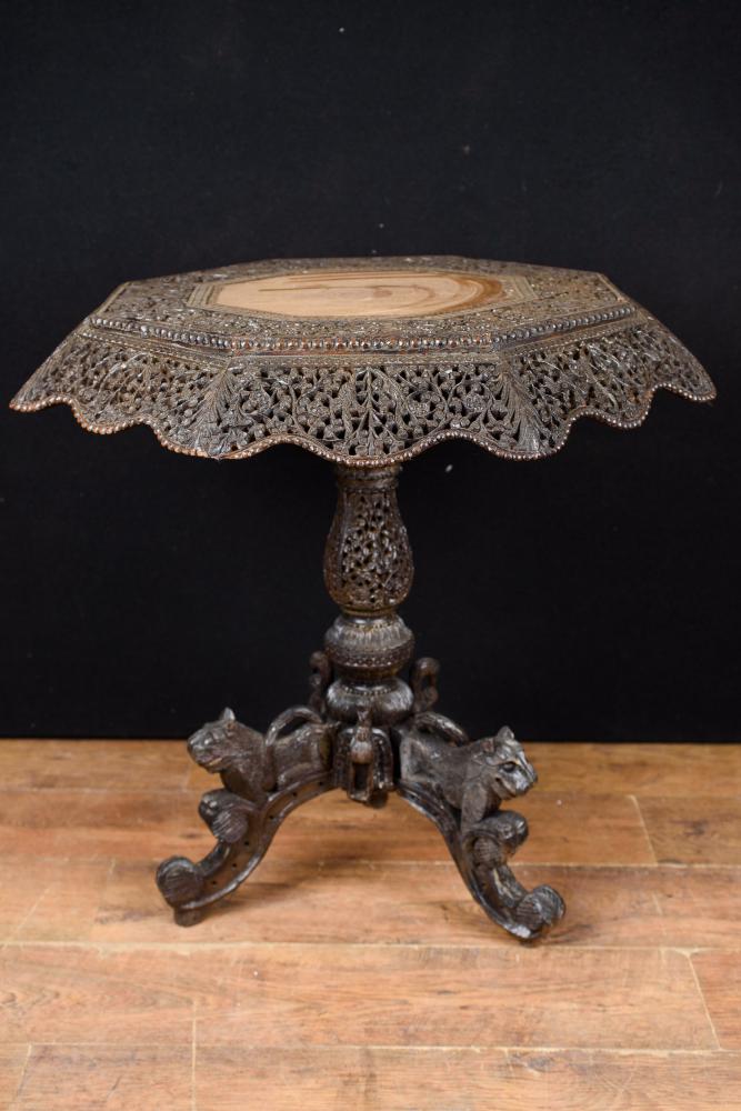Antique Burmese Octagonal Side Table Hand Carved