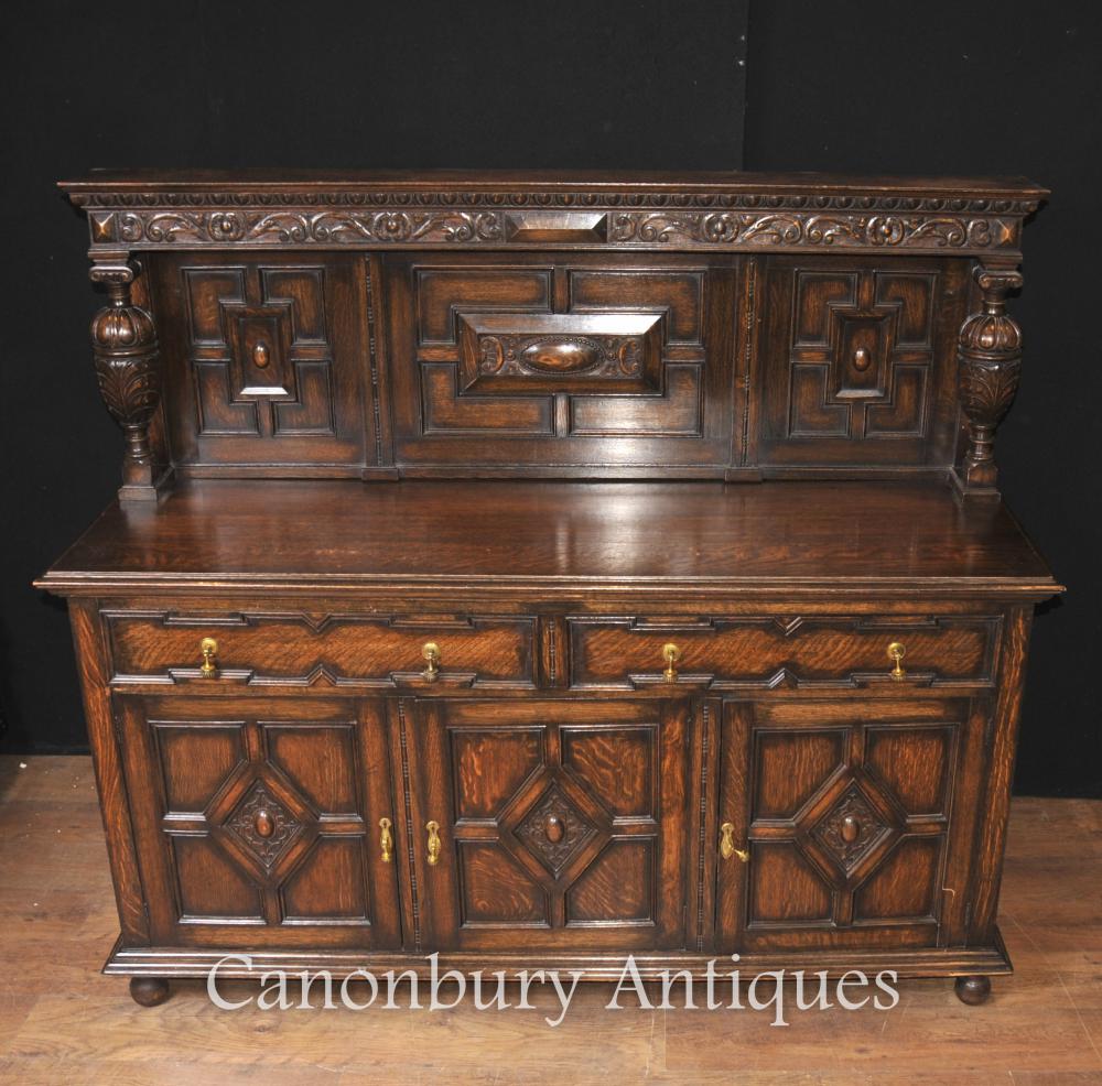 Jacobean Sideboard - Antique Oak Server Buffet Kitchen Furniture
