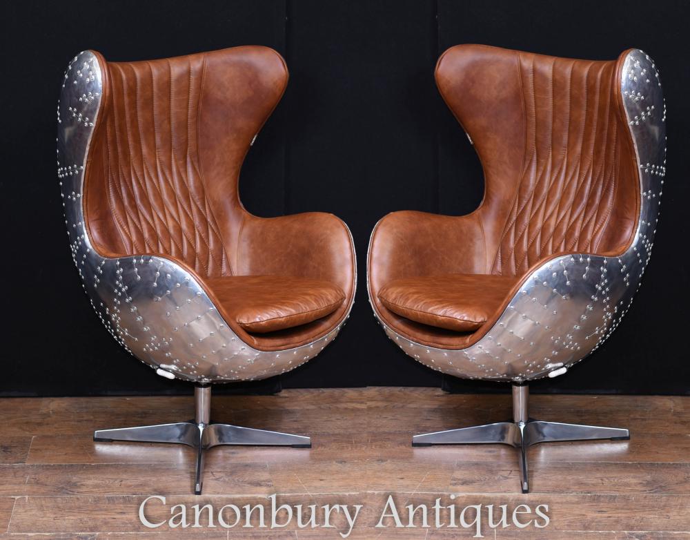 Pair Art Deco Chrome Aviator Arm Chairs Chrome Leather