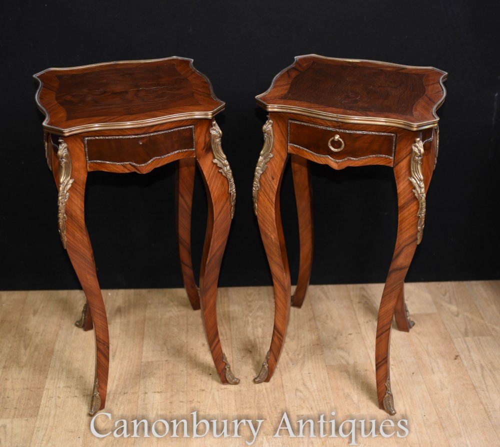 Pair French Side Tables - Tall Empire Pedestal Stands