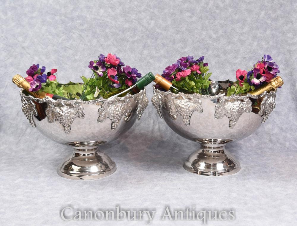 Pair Sheffield Silver Plate Punch Bowls English