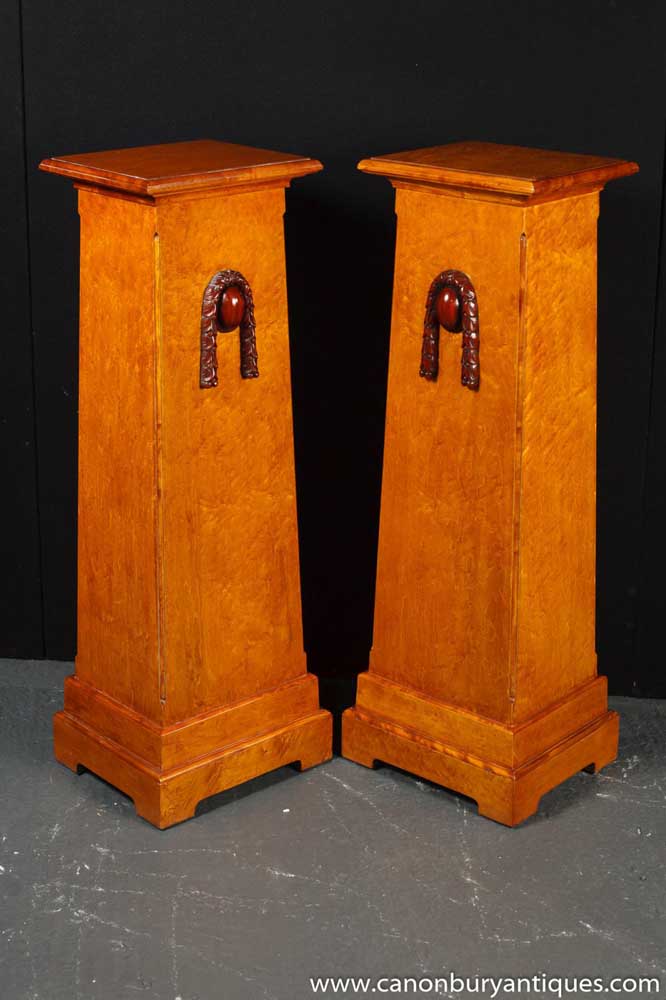 Pair Walnut Arts and Craft Plinths Pedestal Table Stands Deco