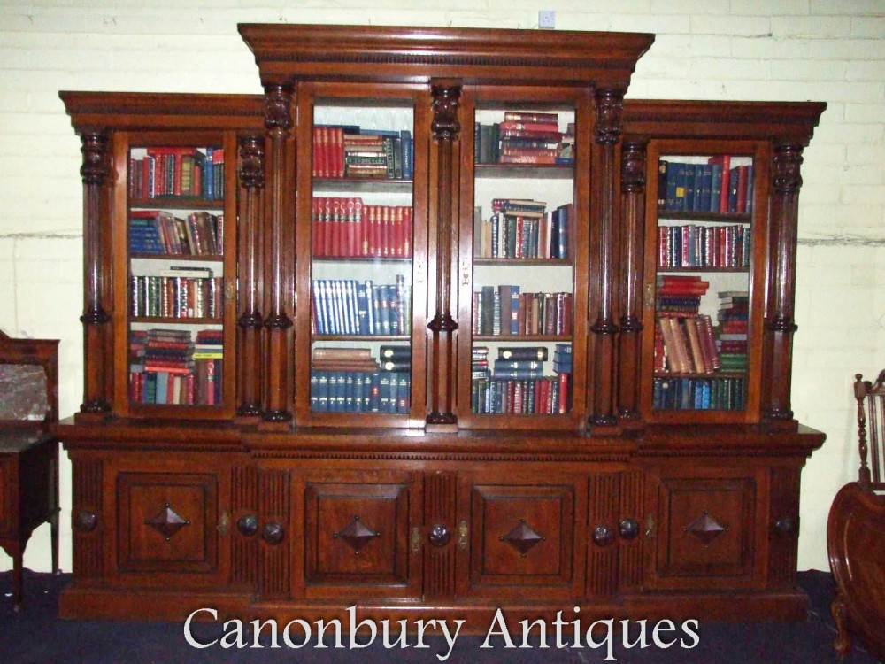 Antique Breakfront Bookcase Oak Circa 1840