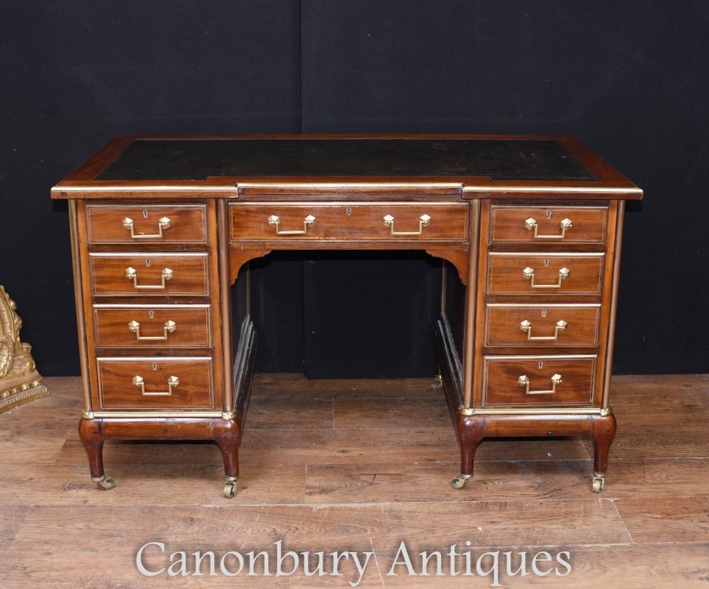 French Desks - Antique Empire Knee Hole Bureau Desk 1890