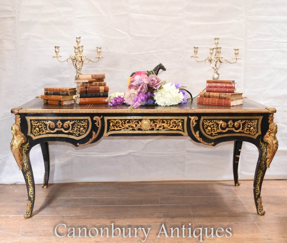 Antique French Bureau Plat - Boulle Inlay Writing Table