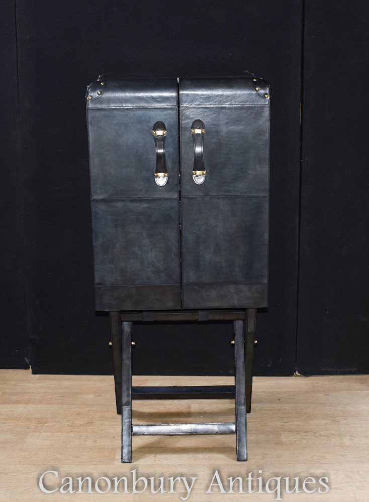 Aviator Cocktail Cabinet - Art Deco Leather Drinks Chest