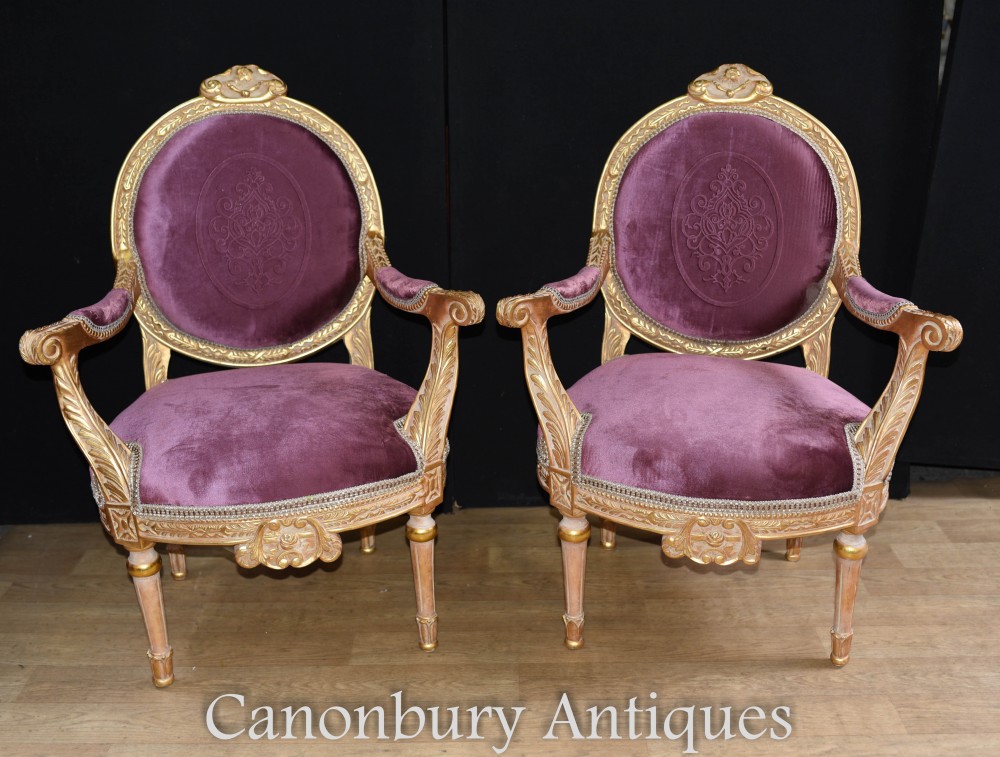 Empire Gilt Style Arm Chairs - French Armchair Interiors
