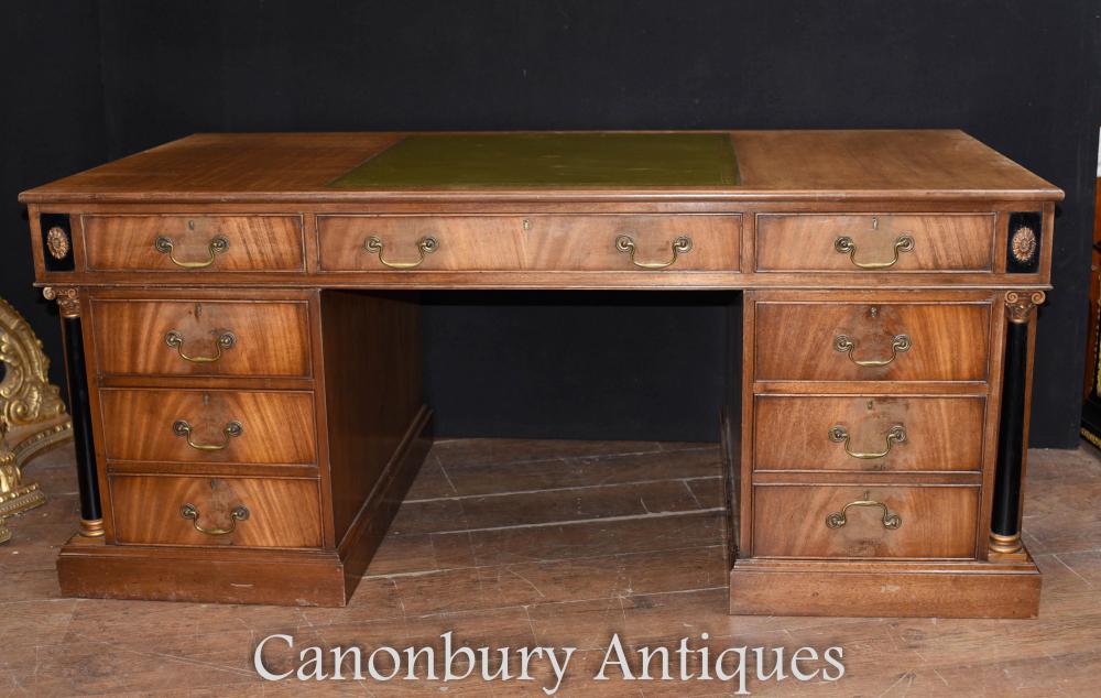 French Empire Walnut Partners Desk Bureau Circa 1910