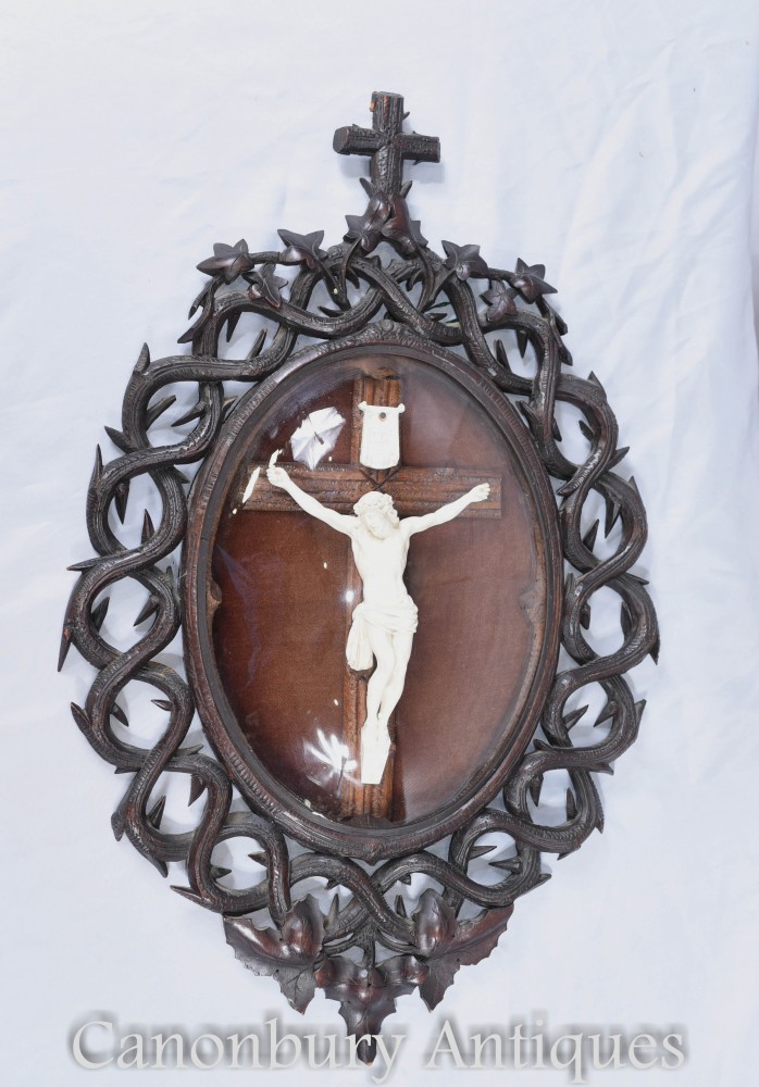Jesus Christ Crucifixion Cross Statue - Hand Carved Antique Black Forest