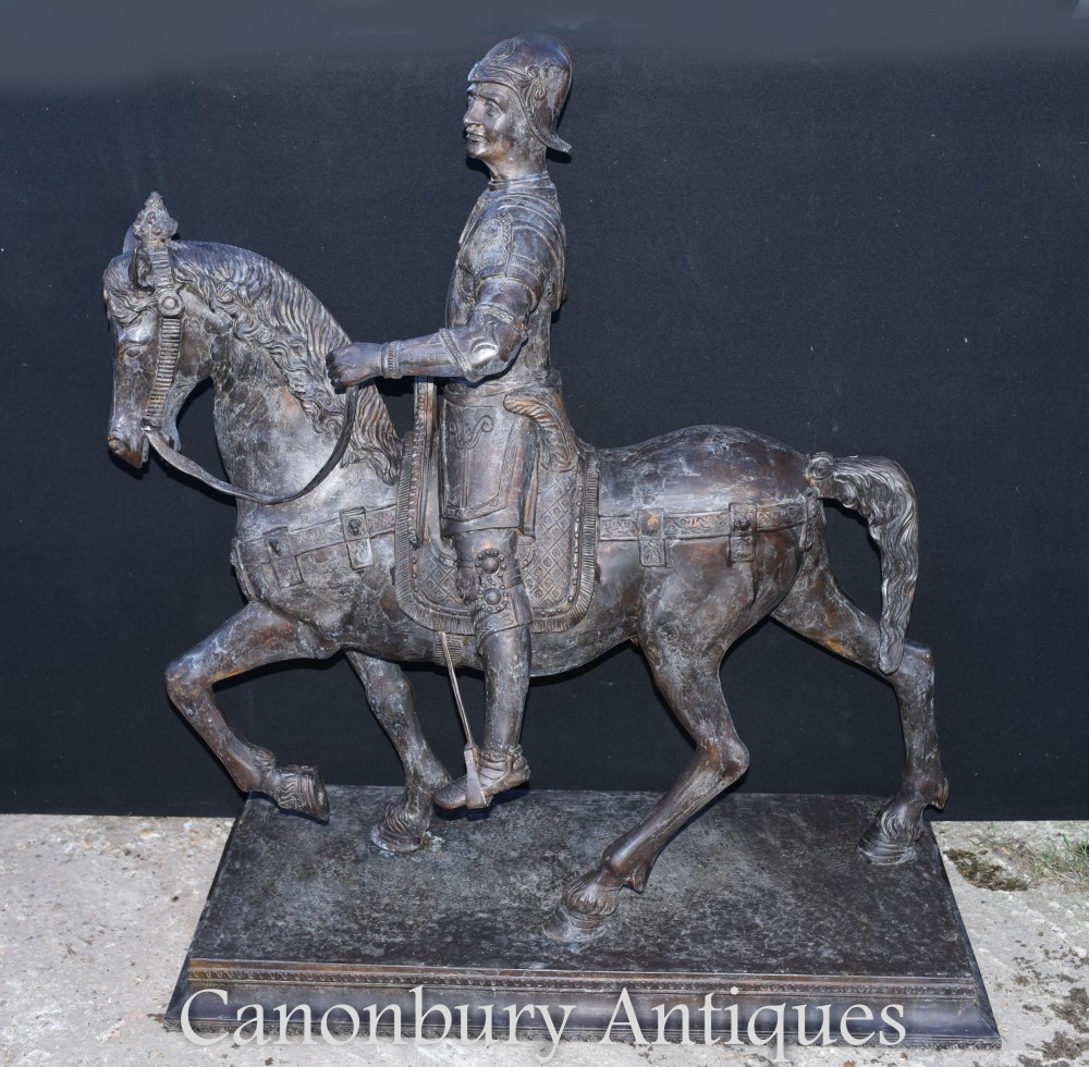 Large Italian Bronze Gladiator on Horse - Roman Bronzes Verdis Gris