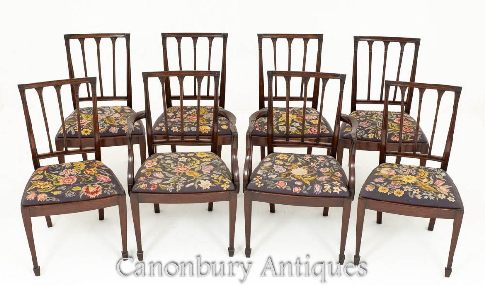 Mahogany Hepplewhite Dining Chairs Set 8 Antique Diners
