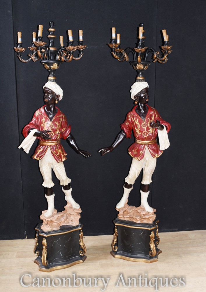 Pair Italian Venetian Blackamoor Candelabras Statues
