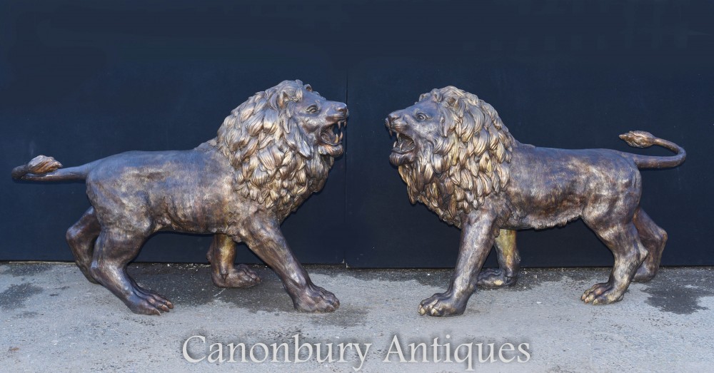 Pair Lifesize Bronze Lions - Medici Cats Casting