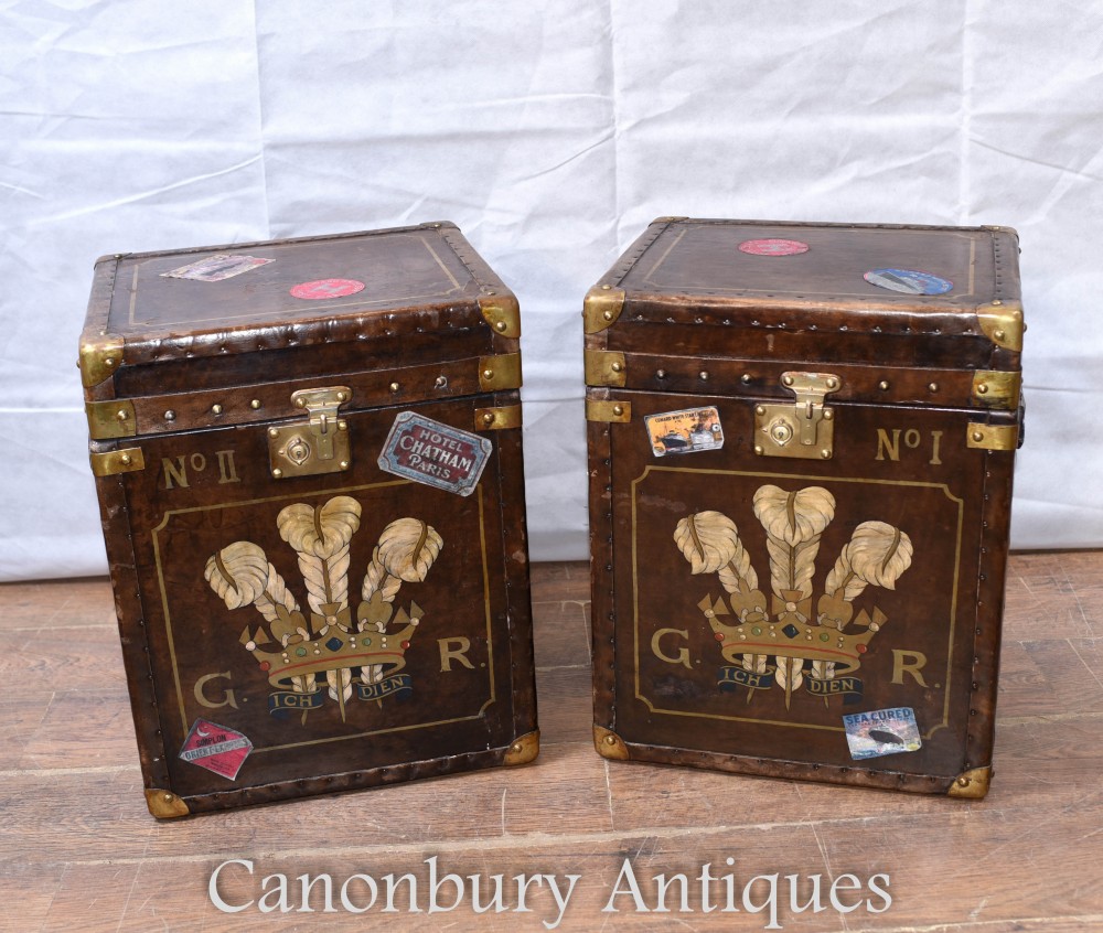 Pair Steamer Trunk Luggage Cases - English Leather Prince of Wales