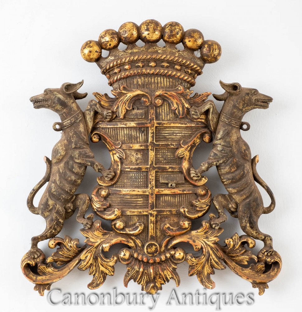 Carved Coat of Arms - Gilt English Heraldic Shield