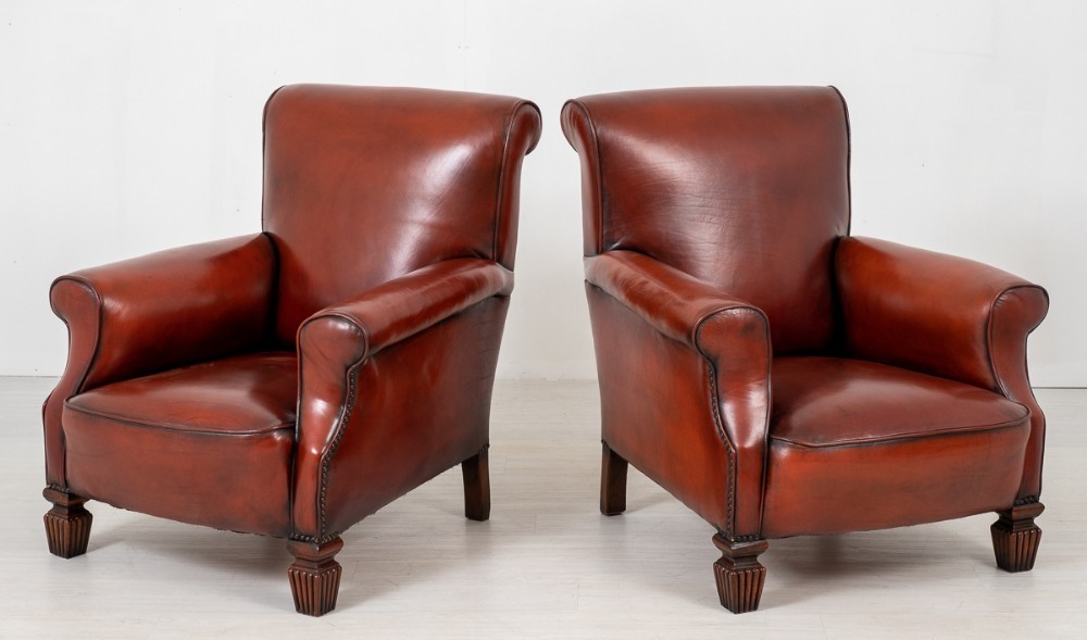 Pair Victorian Club Chairs Antique Armchair 1860