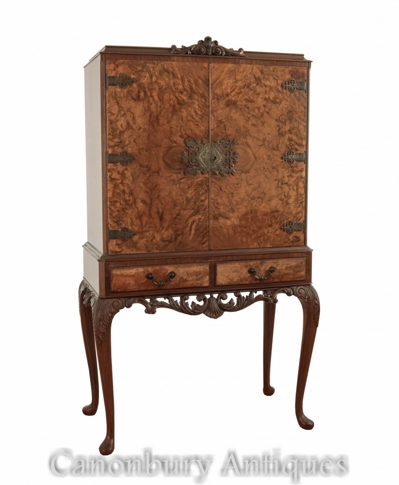 Walnut Victorian Drinks Cabinet Cocktail Chest on Stand