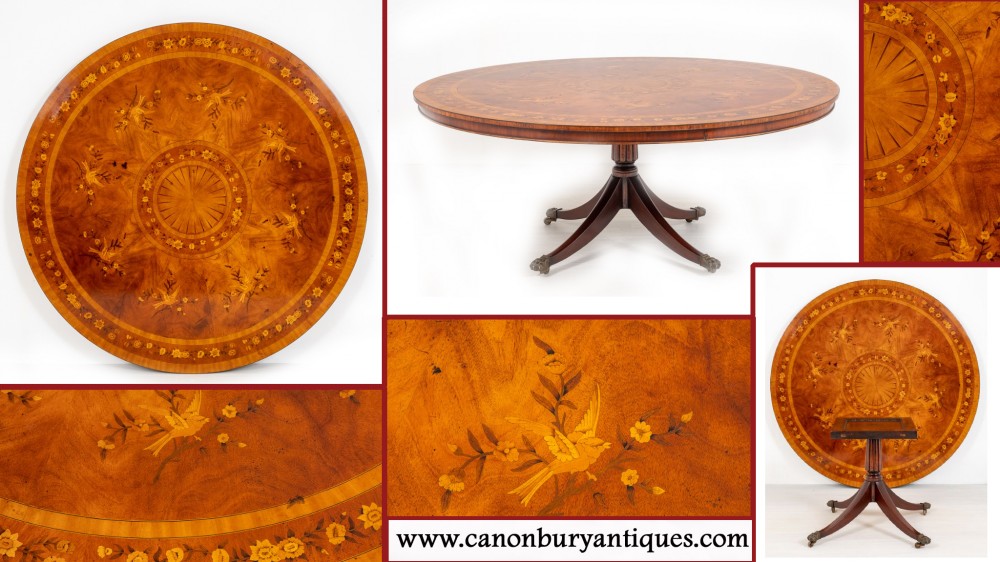 Antique Mahogany Dining Table - Marquetry Inlay Centre Tables