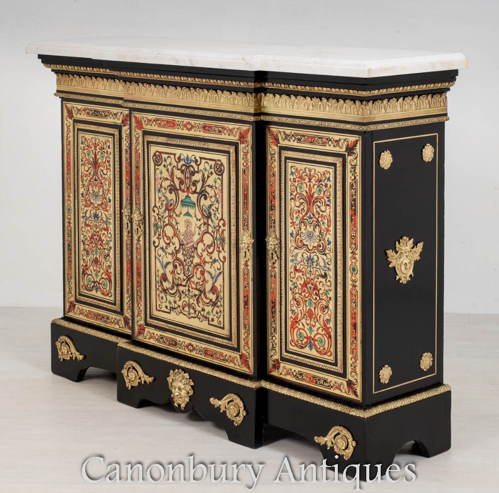 French Boulle Cabinet - Marquetry Inlay Antique Sideboard Server