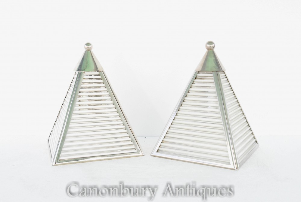Pair Art Deco Sconces Wall Lights Nickel
