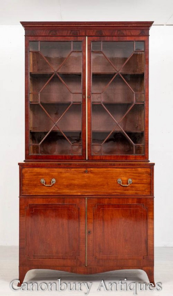 Regency Bookcase Secretaire Desk Antique Mahogany