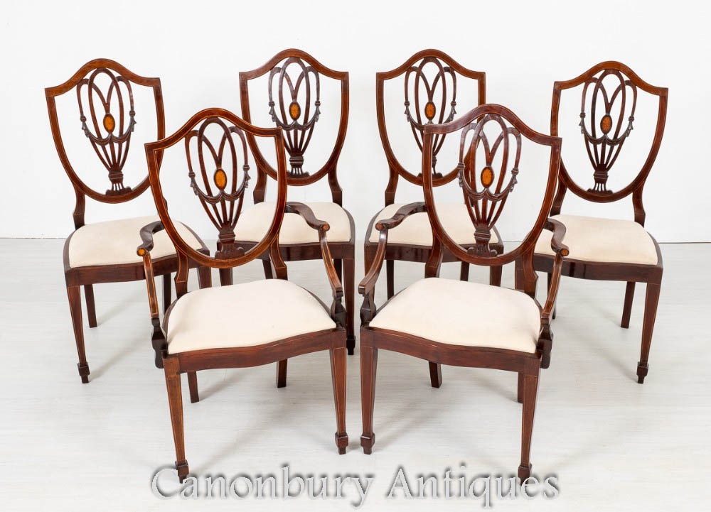 Set Sheraton Dining Chairs Mahogany Circa 1890