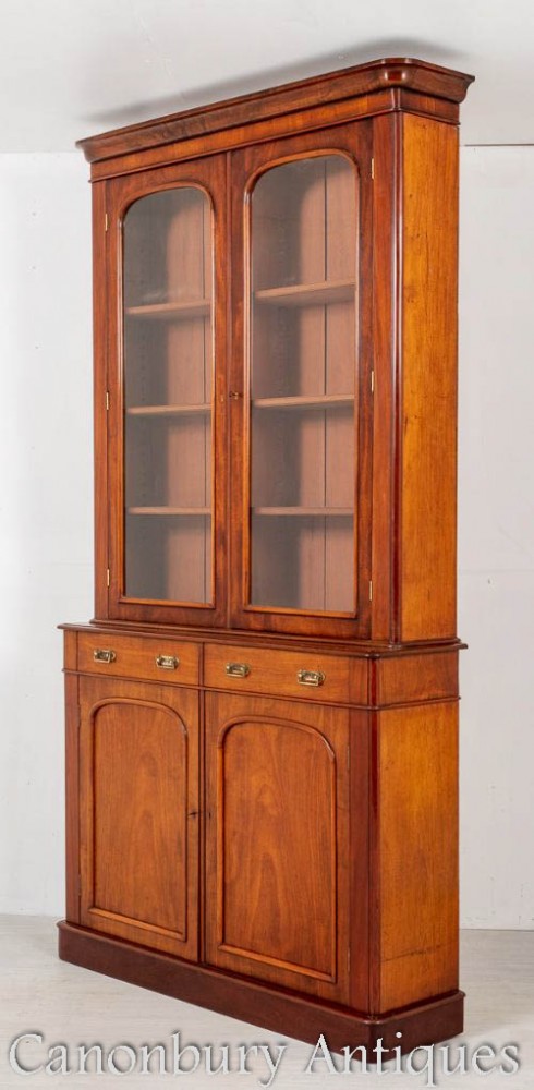 Victorian Libary Bookcase - Antique Display Cabinet Circa 1860