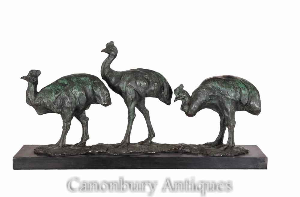 Bronze Trio Ostrich Birds - Ostriches Statue Casting