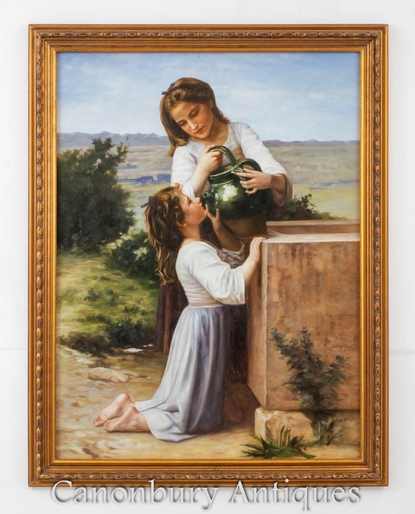 Italian Oil Painting Girl Drinking Portrait - Tuscan Landscape