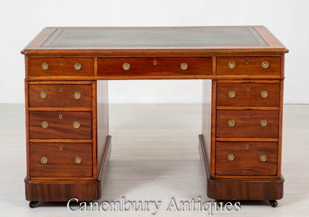 Antique Pedestal Desk - Victorian Mahogany Circa 1860