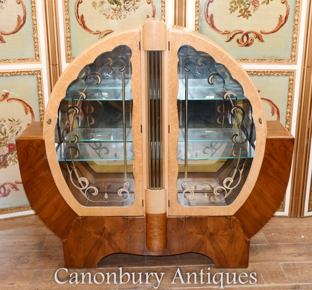 Art Deco Display Cabinet - Walnut Vintage 1920