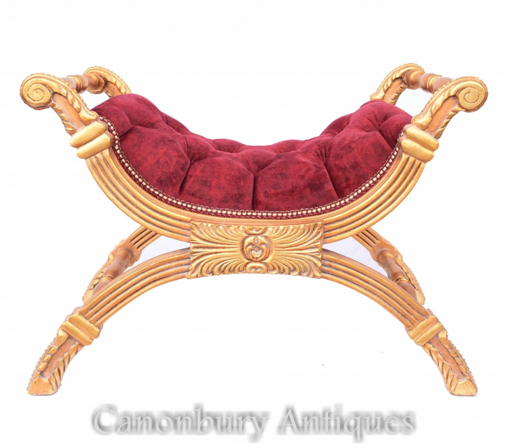 Empire Gilt Stool - X Frame French Seat