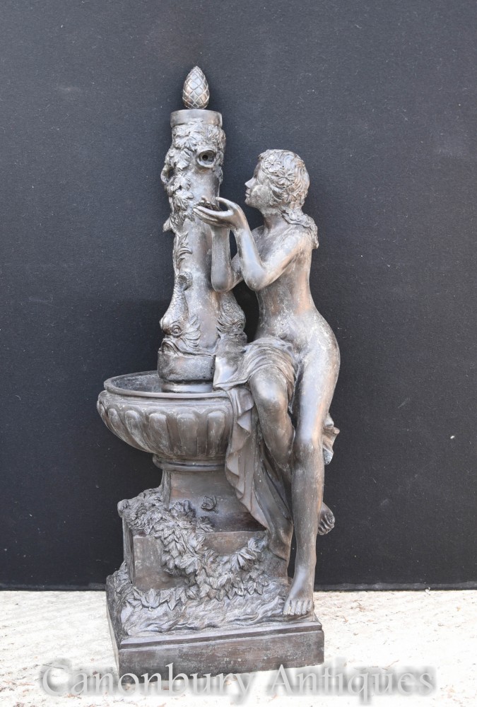 French Bronze Maiden Fountain - Nude Female Classical Water Feature