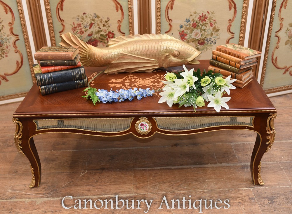 French Empire Coffee Table - Marquetry Inlay Sevres Plaque