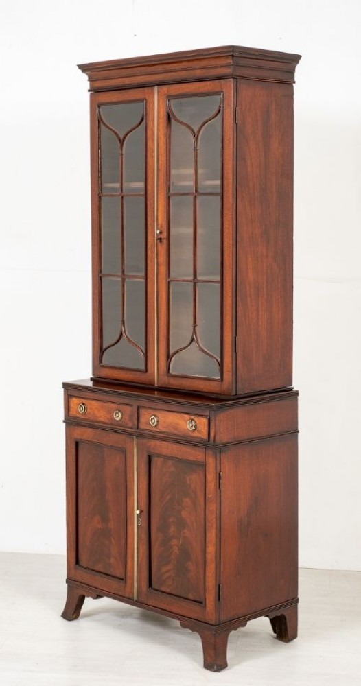 Georgian Glazed Bookcase - Antique Mahogany Cabinet 1800